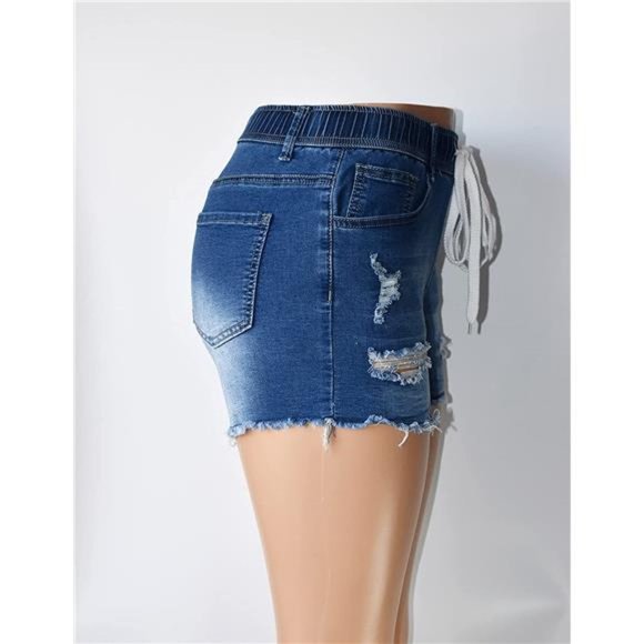 Women's Ripped Denim Shorts Mid Rise Body Enhancing Curvy Cutoff Distressed - Picture 2 of 5